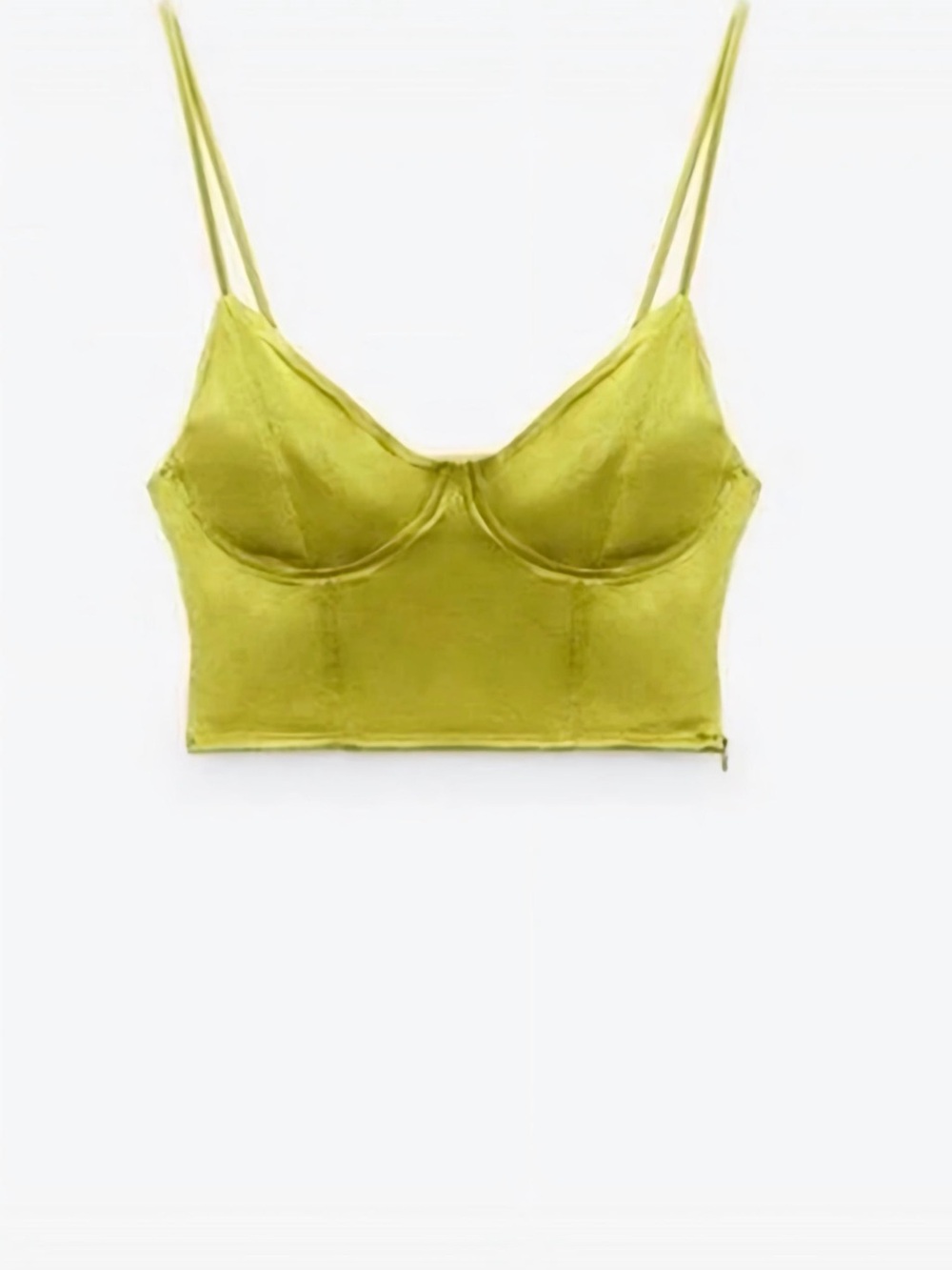 Velvet Bustier Crop Top in Chartreuse